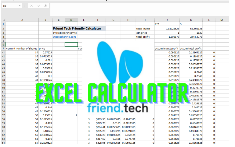 excel calculator to check how to make money with Friend Tech as a creator